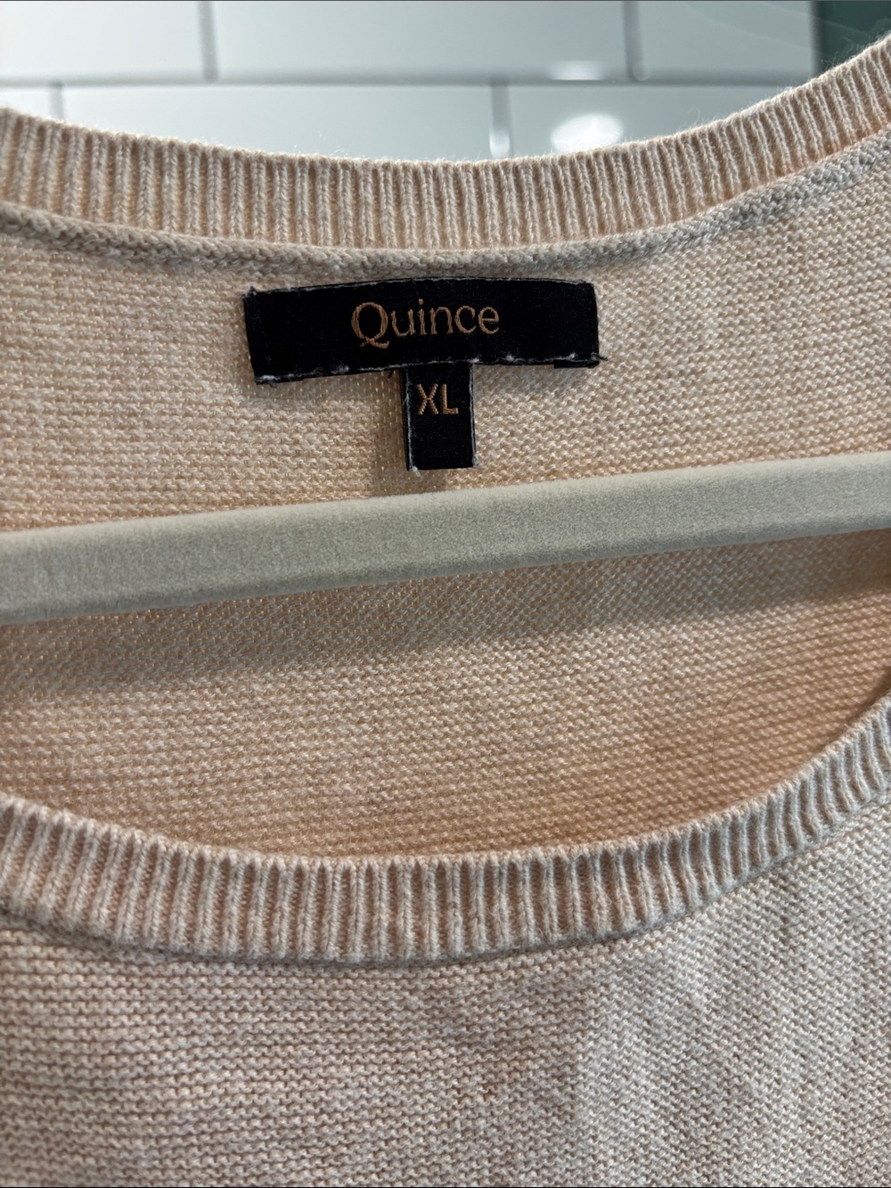 Quince Beige Short-Sleeve Dolman Cotton-Cashmere Sweater, XL - Picture 2 of 3
